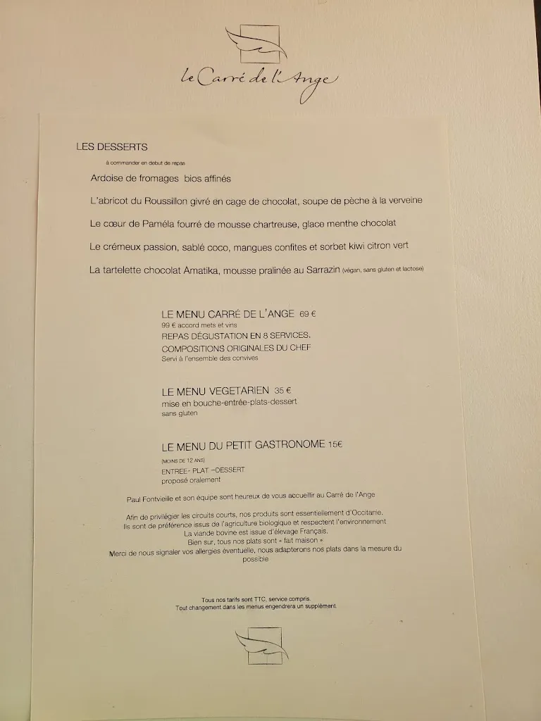 Menu_Le Carré de l'Ange - restaurant_Saint-Lizier_image_1