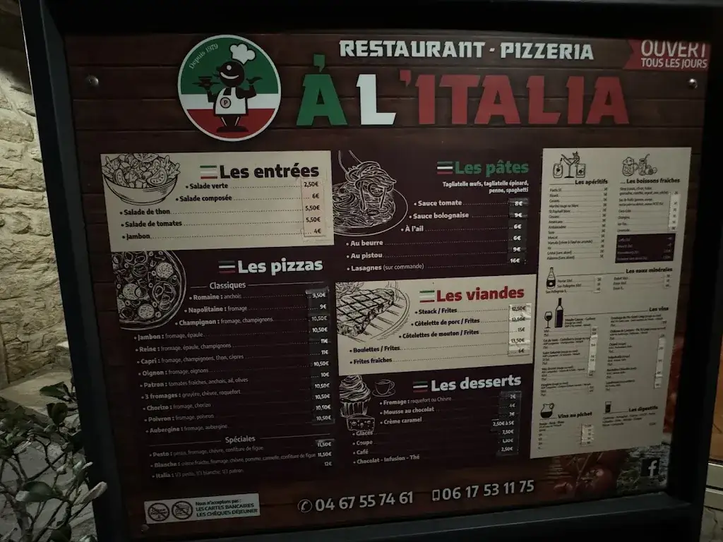 Menu_Pizzeria à l'Italia_Saint-Martin-de-Londres_image_1