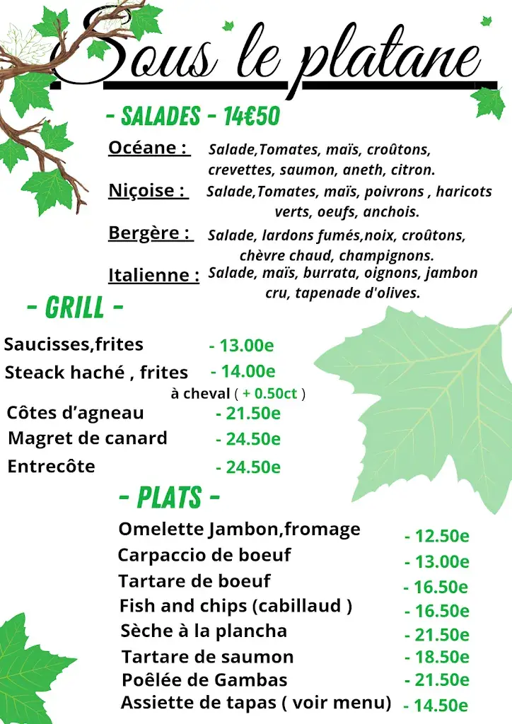 Menu_Restaurant Sous le platane_Saint-Martin-de-Londres_image_1