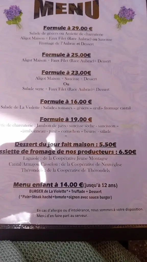 Menu_Repas à la Ferme de la Violette_Aubrac_image_1