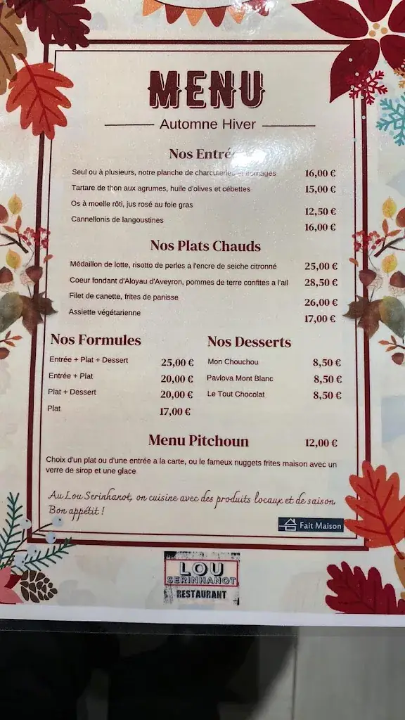 Menu_Restaurant lou serinhanot_Sérignan_image_2