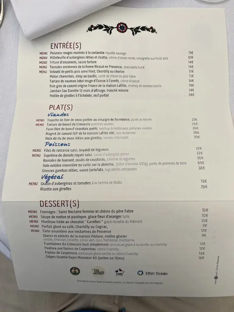 Menu_Chez Françoise_Paris_immagine_4