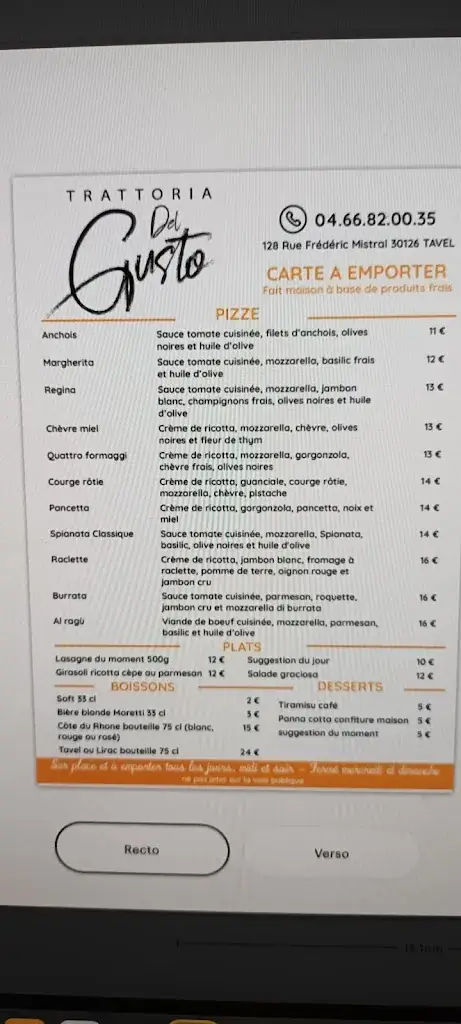 Menü_Trattoria DEL GUSTO_Tavel_Bild_1