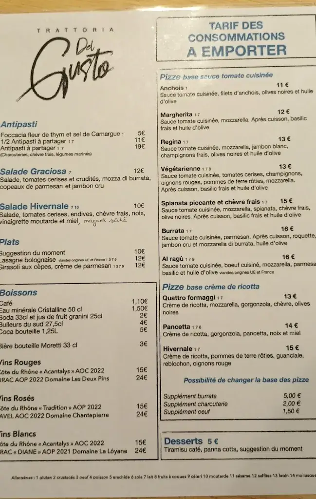 Menü_Trattoria DEL GUSTO_Tavel_Bild_3