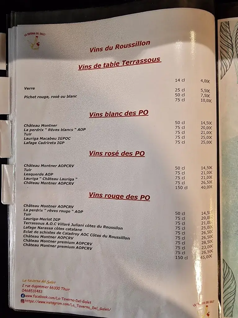 Menu_La Taberna del Galet_Thuir_image_1