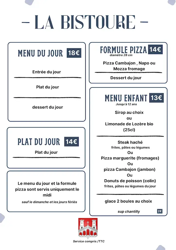 Menu_Restaurant et Chambres d'hôtes 