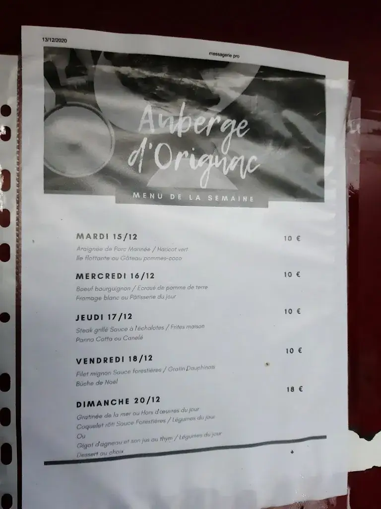 Menu_L'Auberge D'Orignac_Orignac_image_3