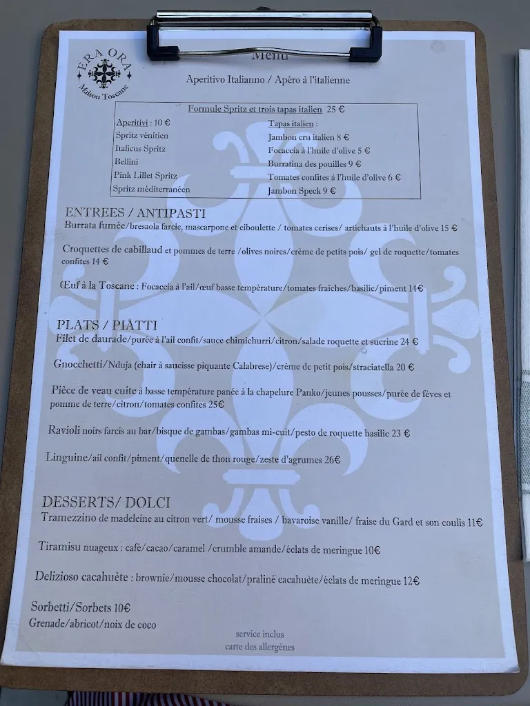 Menu_Restaurant ERA ORA MAISON TOSCANE_Uzès_image_2