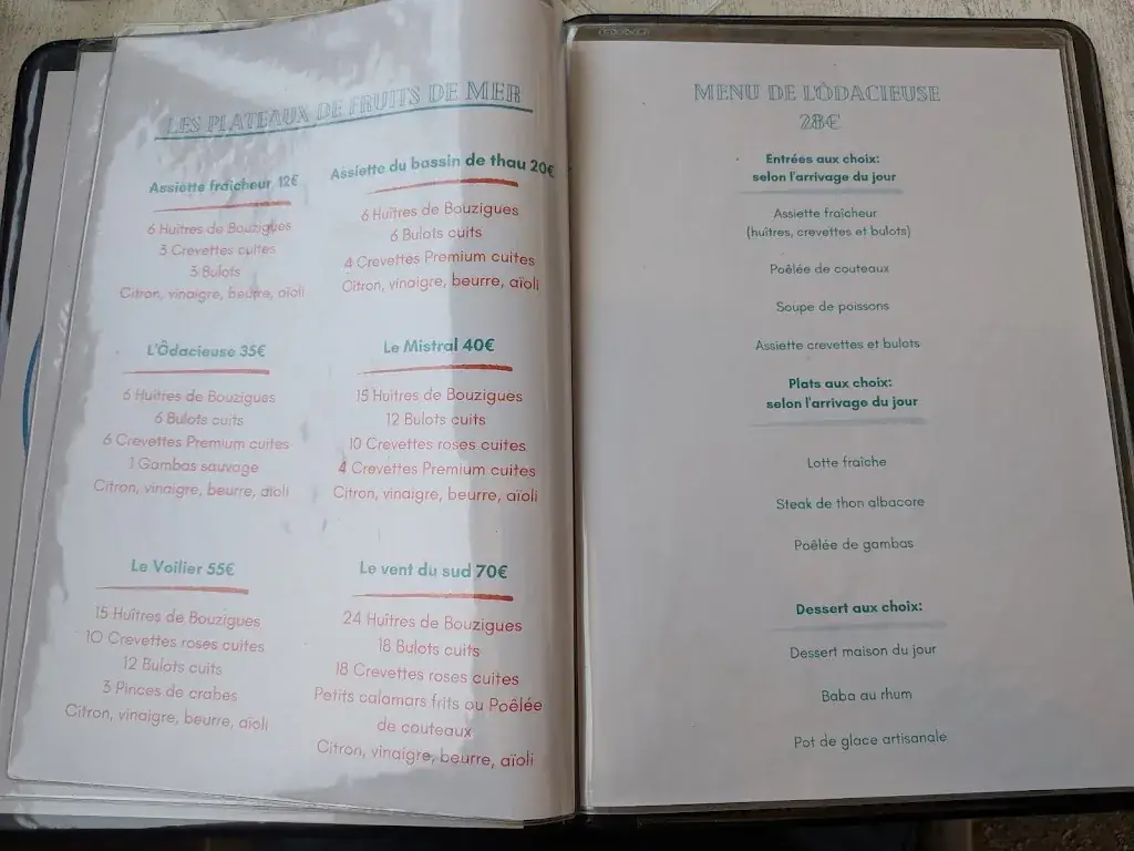 Menu_L'Odacieuse_Valras-Plage_imagen_3