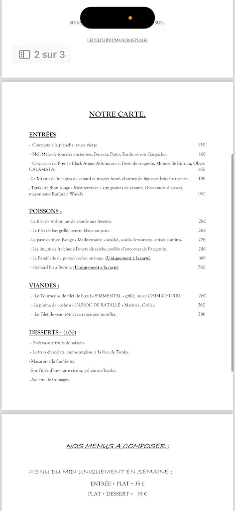 Menu_Le Delphinium_Valras-Plage_image_1