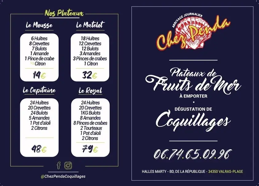 Menu_Chez Penda Valras Plage Coquillages_Valras-Plage_image_1