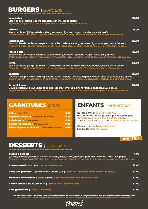 Menu_Prime's - Fine Food & Sports Bar_Acacias_image_1