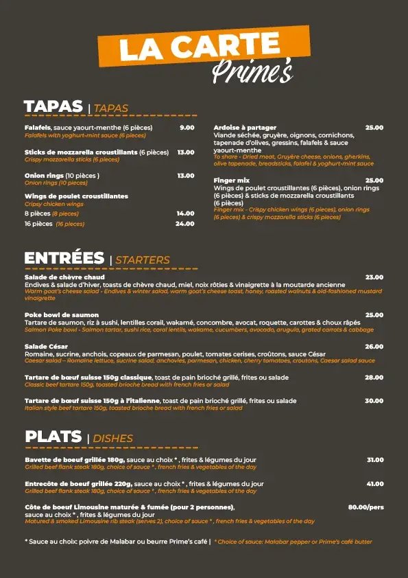 Menu_Prime's - Fine Food & Sports Bar_Acacias_image_2
