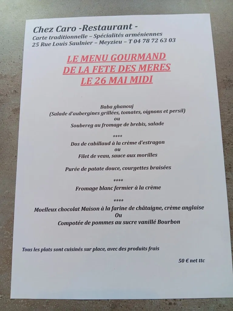 Menu_Restaurant Chez Caro_Meyzieu_image_1