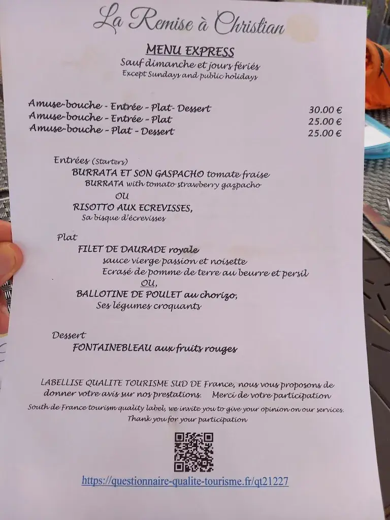 Menü_La remise à Christian Maître Restaurateur_Vias_Bild_1