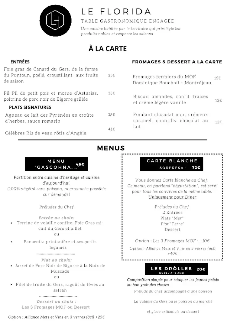 Menu_Restaurant Le Florida_Castéra-Verduzan_immagine_1
