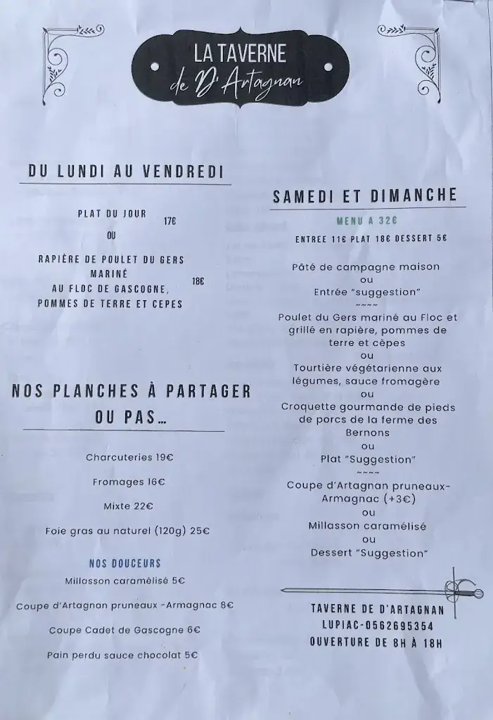 Menu_La Taverne de d'Artagnan_Lupiac_image_2