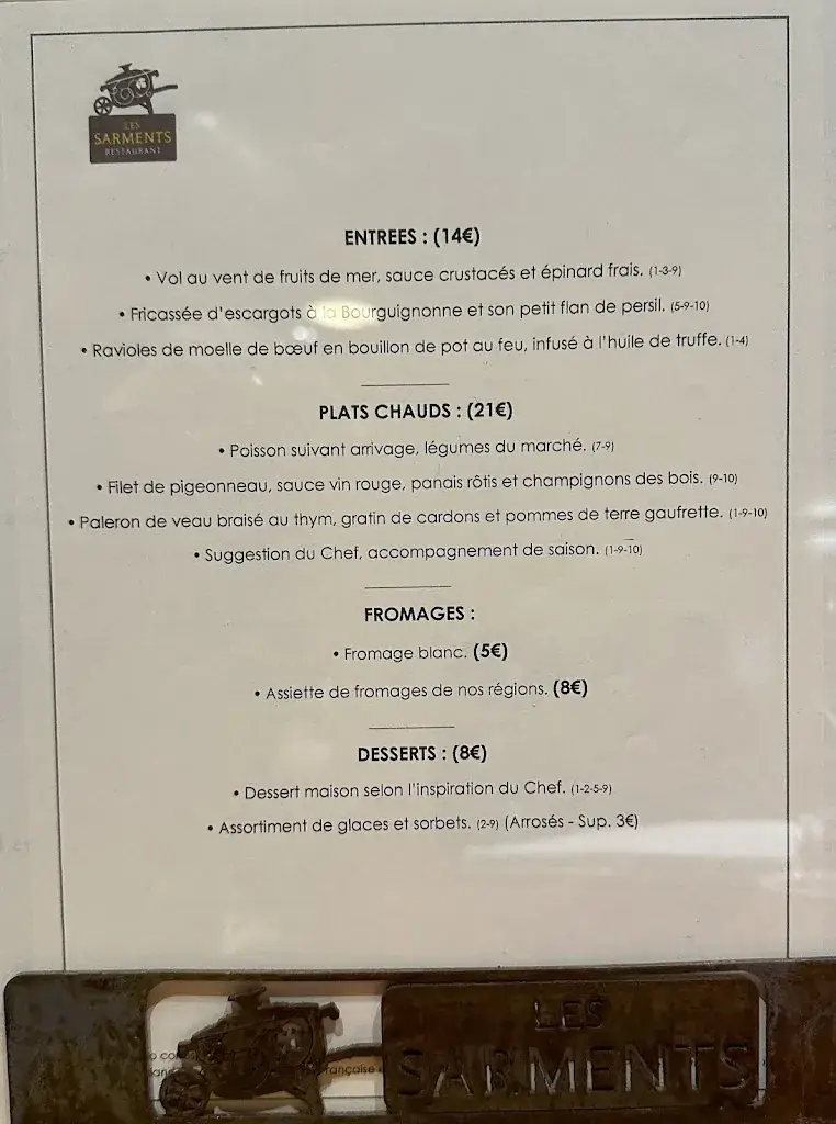Menu_Restaurant Les Sarments_Arnas_image_1