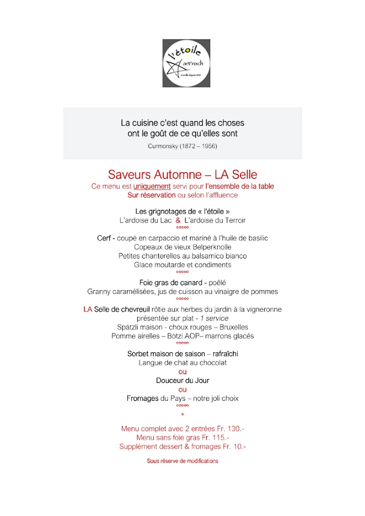 Menu_Restaurant de l'Etoile_Noville_immagine_1