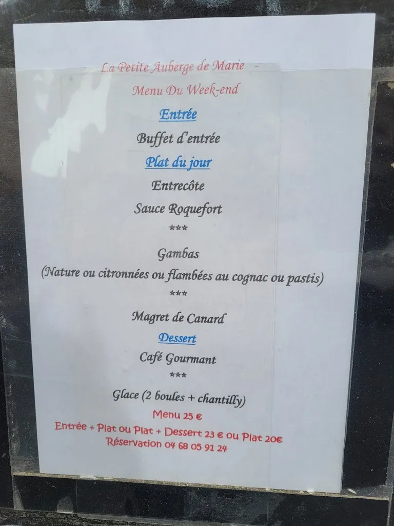 Menu_La Petite Auberge de Marie_Vinça_image_1