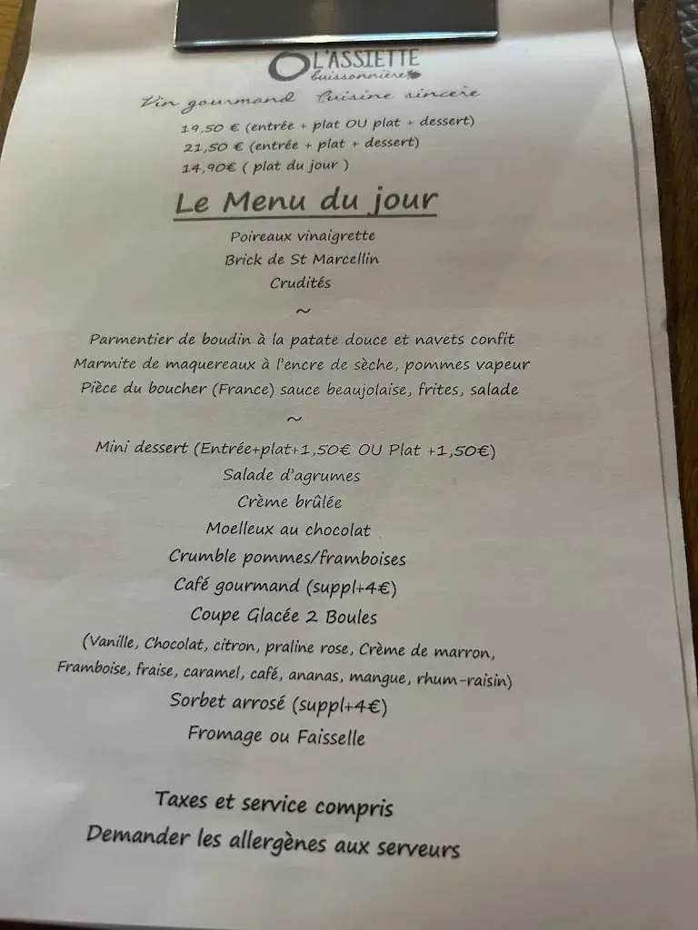 Menu_L'Assiette Buissonnière_Arnas_image_1