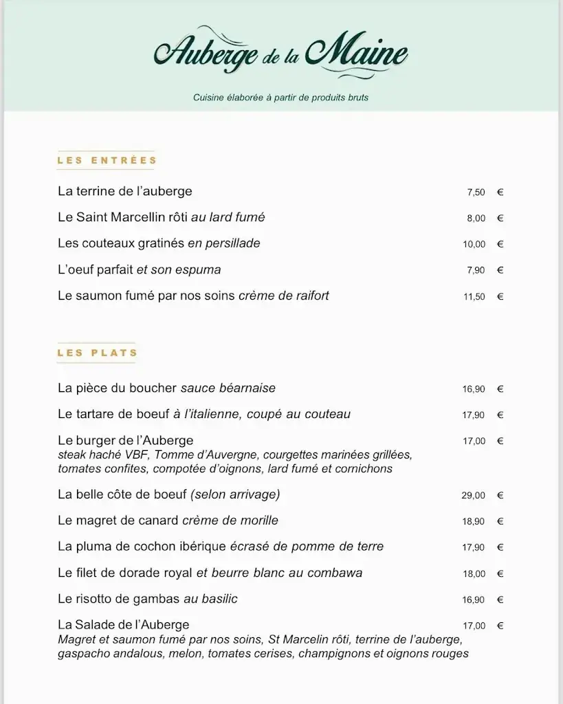 Menu_Auberge de la Maine - Restaurant & Bar - VENTE A EMPORTER - Aigrefeuille sur Maine 44140_Aigrefeuille-sur-Maine_immagine_1
