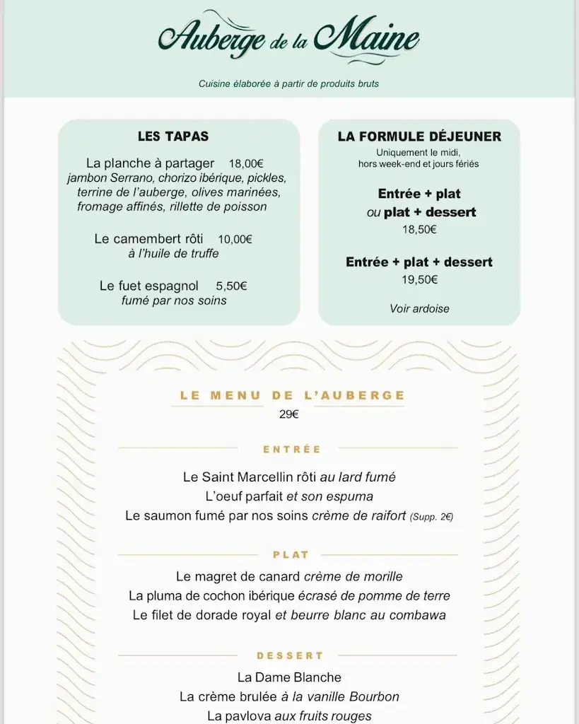 Menu_Auberge de la Maine - Restaurant & Bar - VENTE A EMPORTER - Aigrefeuille sur Maine 44140_Aigrefeuille-sur-Maine_immagine_2