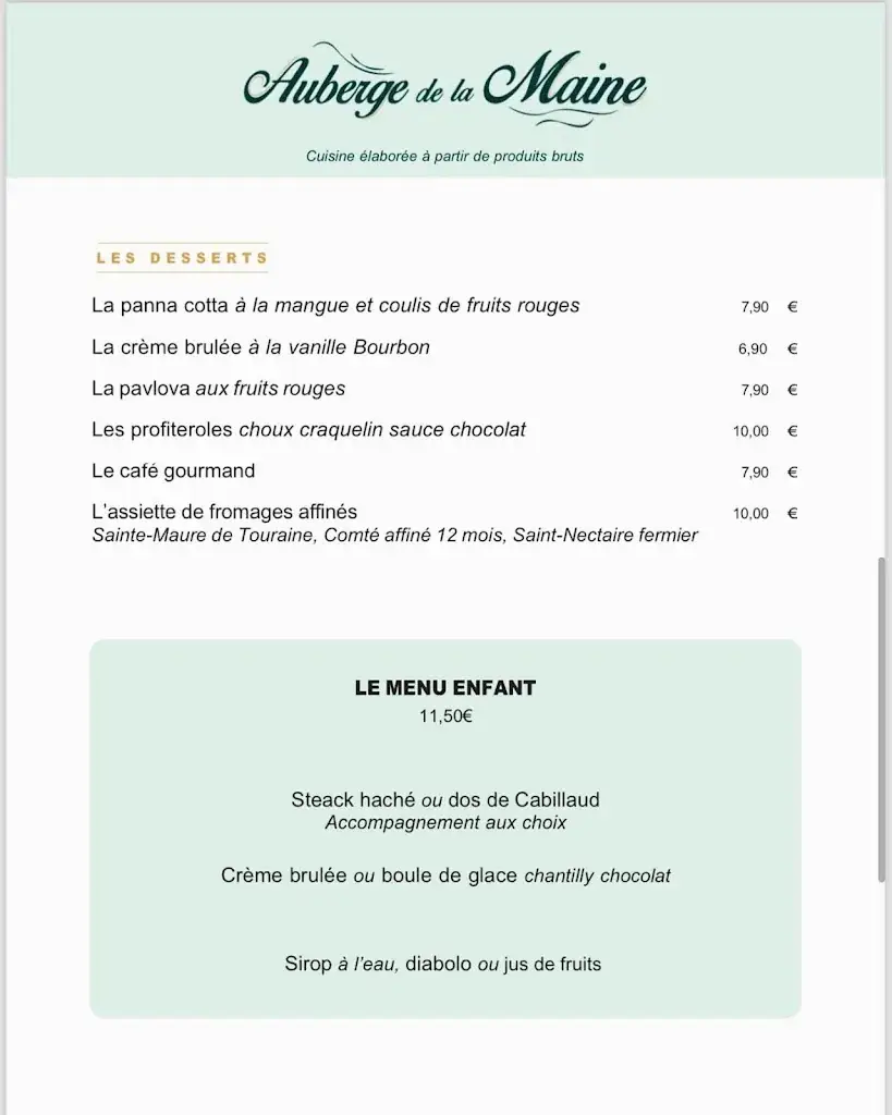 Menu_Auberge de la Maine - Restaurant & Bar - VENTE A EMPORTER - Aigrefeuille sur Maine 44140_Aigrefeuille-sur-Maine_immagine_3