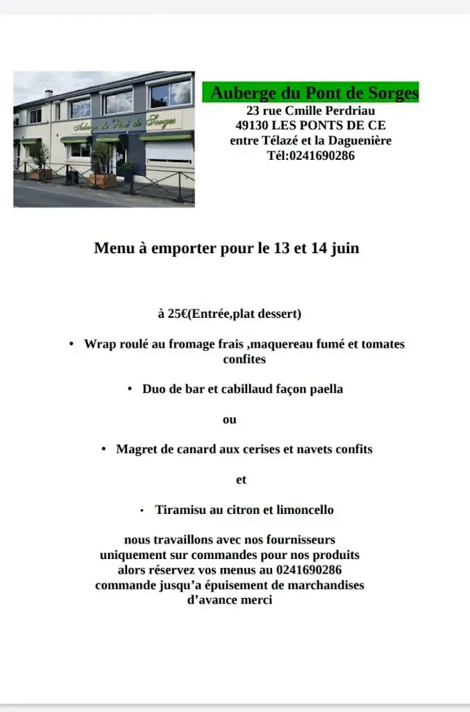 Menu_Auberge du PONT DE SORGES_Ponts-de-Cé_image_4