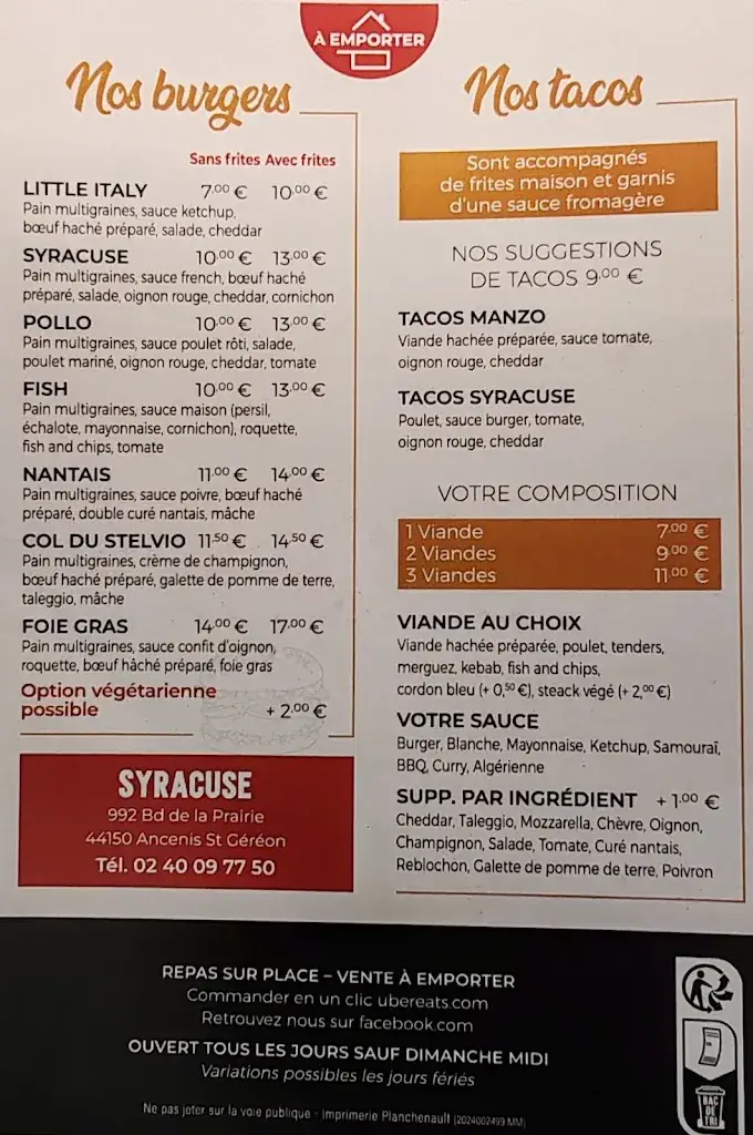 Menu_SYRACUSE Atelier Pizzas au Feu de Bois, Burgers & Tacos_Ancenis-Saint-Géréon_image_1