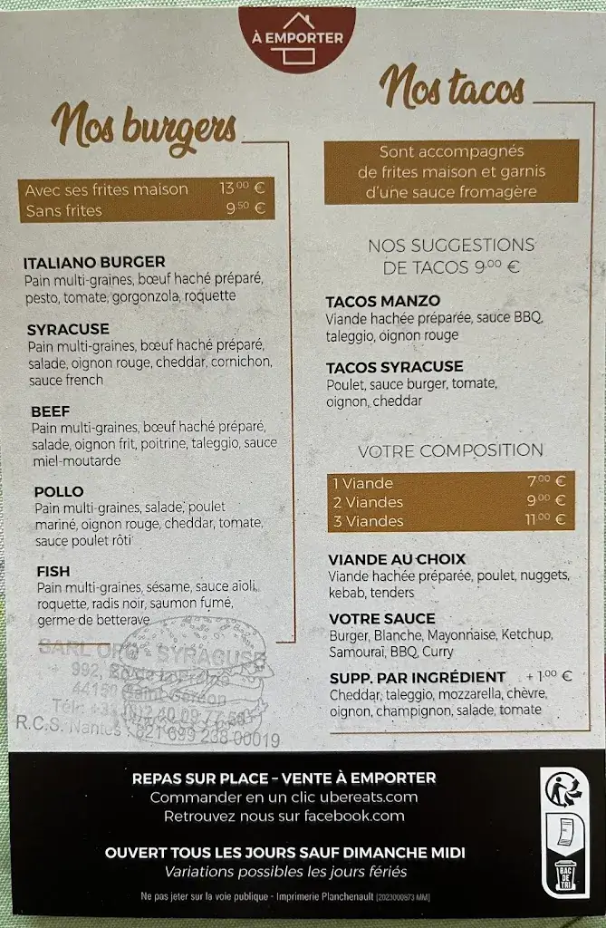 Menu_SYRACUSE Atelier Pizzas au Feu de Bois, Burgers & Tacos_Ancenis-Saint-Géréon_image_2