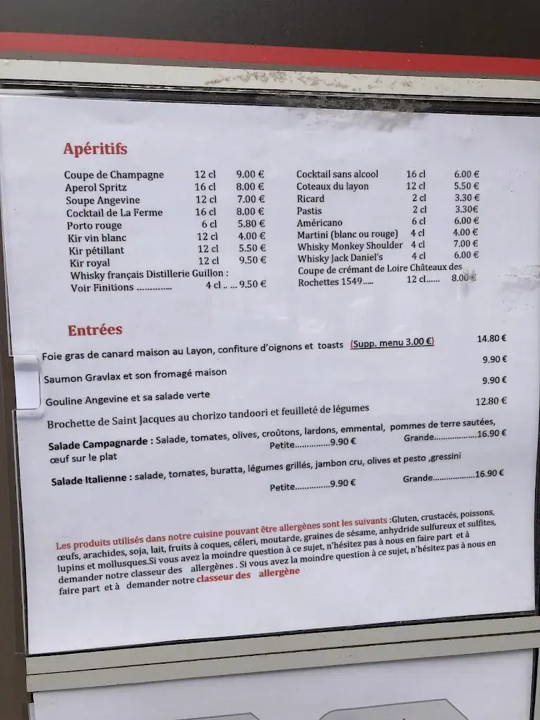 Menu_Restaurant La Ferme Angers_Angers_image_2