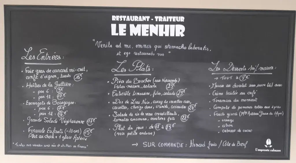 Menu_Restaurant Le Menhir_Avrillé_image_1
