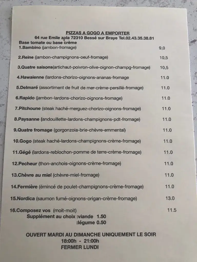 Menu_Pizza à Gogo Restaurant_Bessé-sur-Braye_image_1
