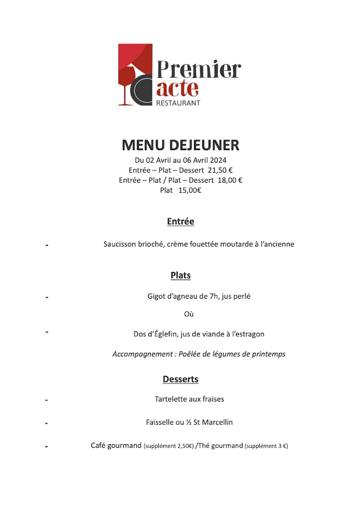 Menu_Premier acte restaurant_Villefranche-sur-Saône_immagine_1