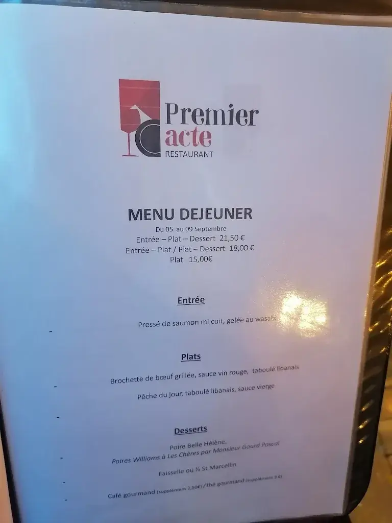 Menu_Premier acte restaurant_Villefranche-sur-Saône_immagine_2