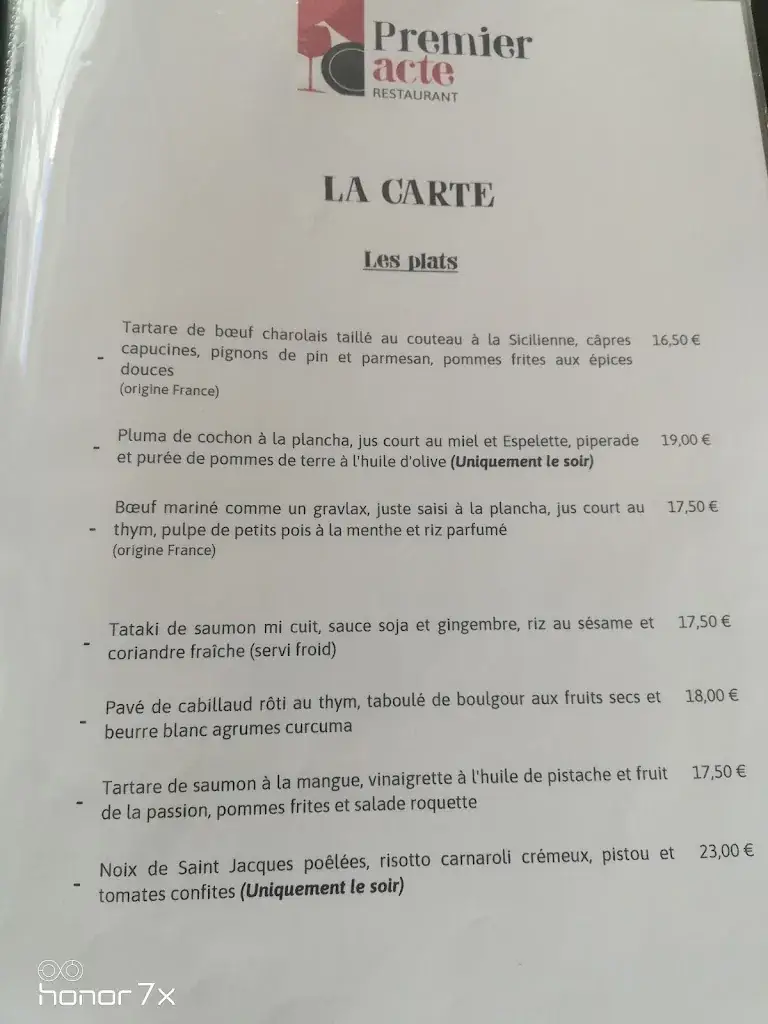 Menu_Premier acte restaurant_Villefranche-sur-Saône_immagine_4