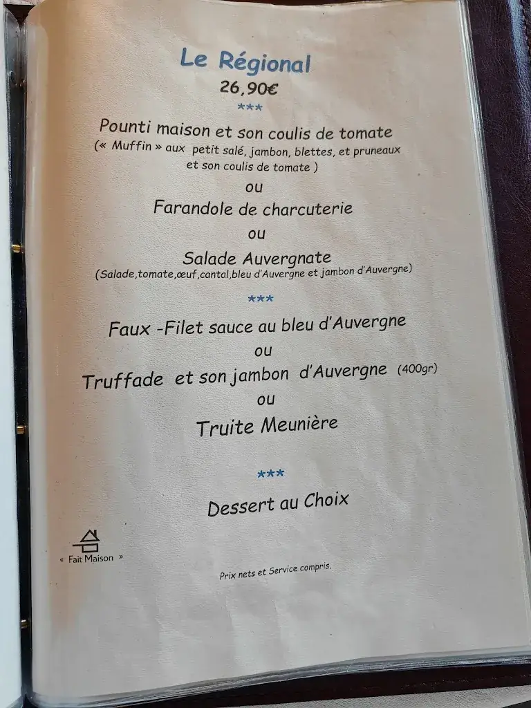 Menu_Auberge Le Pitsounet_Mont-Dore_image_1