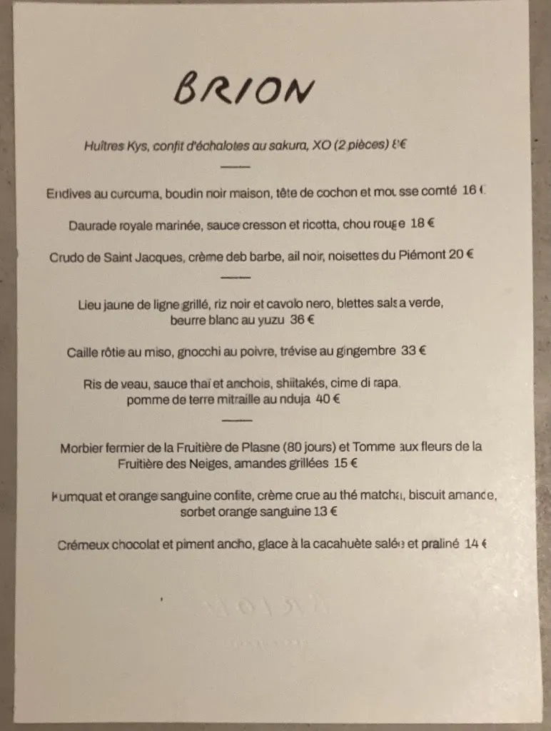 Menu_Brion Restaurant_Paris_image_1