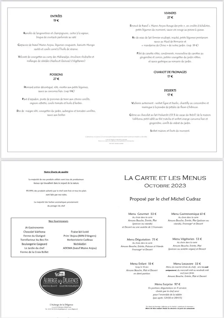 Menu_Auberge de la Diligence_Loiré_immagine_1