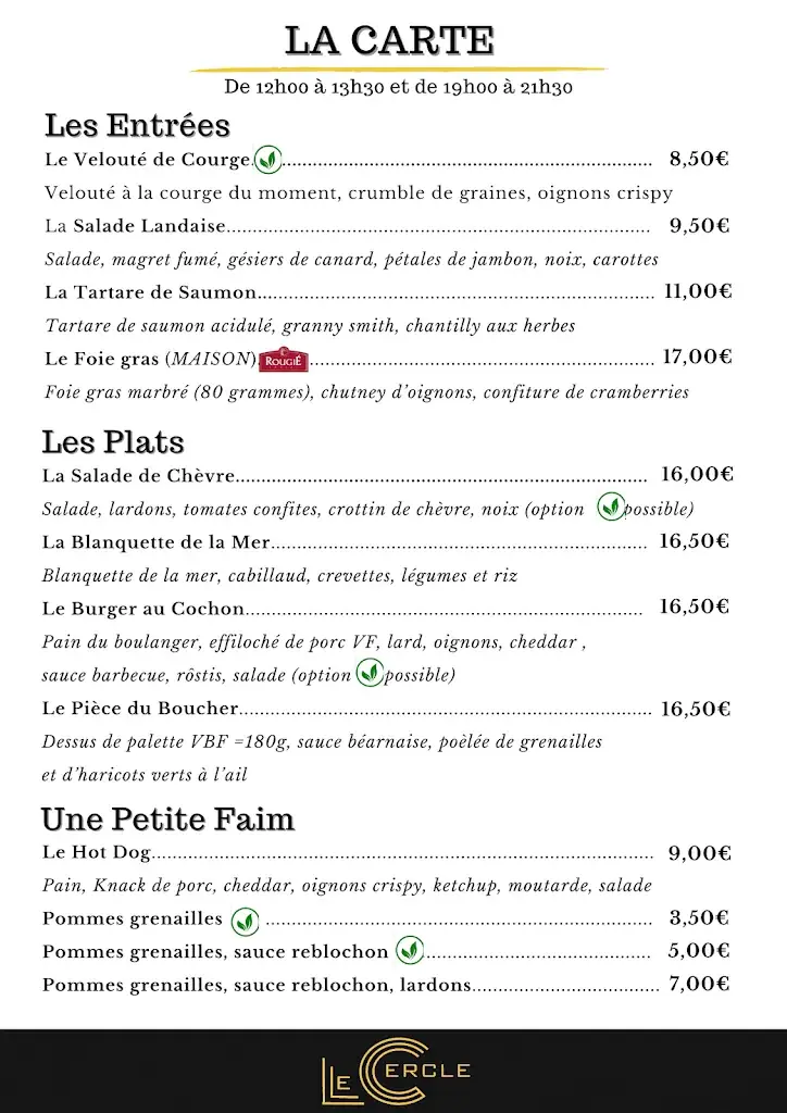 Menu_Le Cercle Restaurant Bar Animations_Bretignolles-sur-Mer_image_1