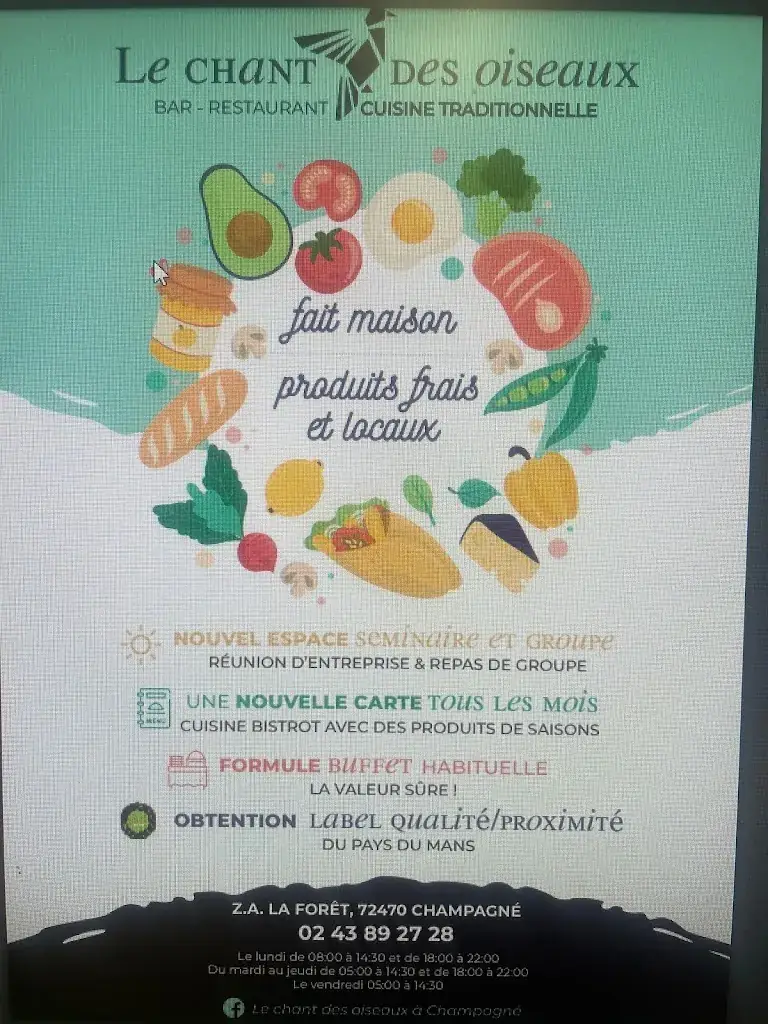 Menu_Restaurant le chant des oiseaux_Champagné_image_1