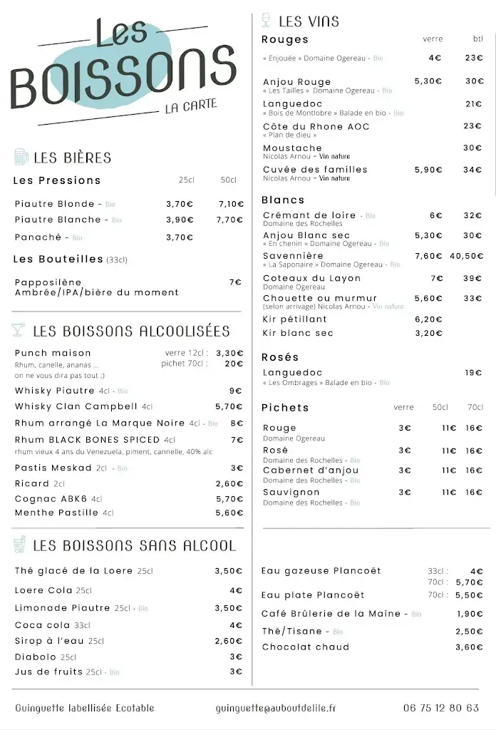 Menu_Guinguette et hébergement touristique Au Bout de l'île - Restaurant, gîte, chambres d'hôtes, yourtes et toue cabanée _Mauges-sur-Loire_image_4