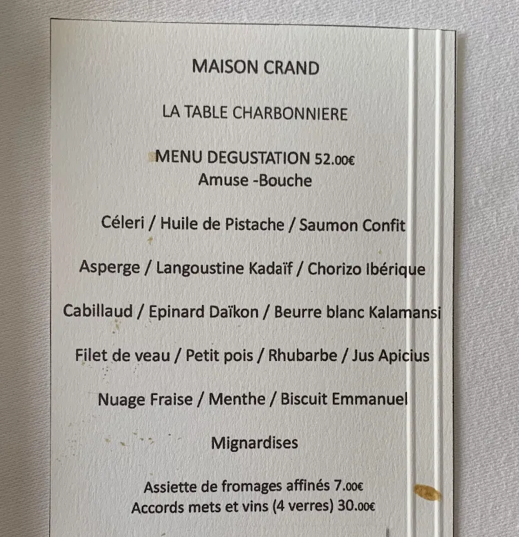 Menu_Maison Crand - Bistrot de la Forge - La Charbonnière_d'Anjou_image_1