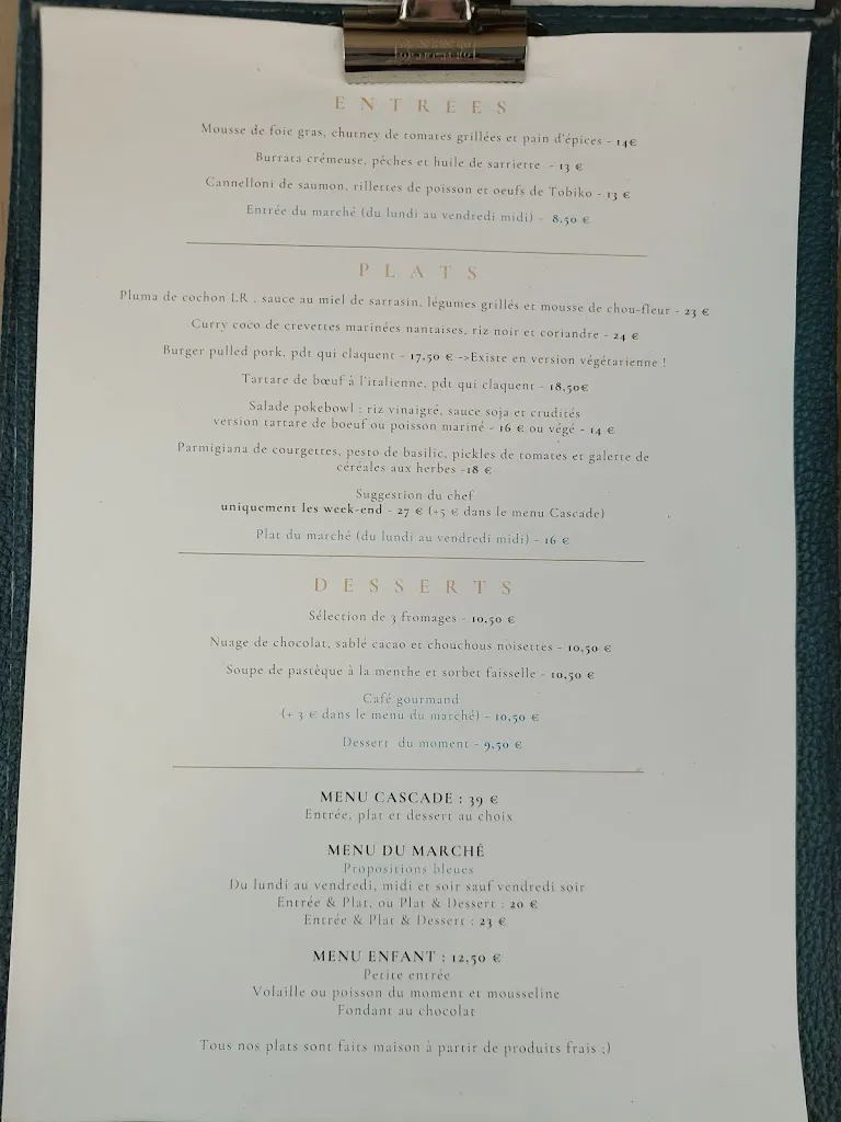 Menu_La Cascade, Restaurant Bar_Clisson_image_2