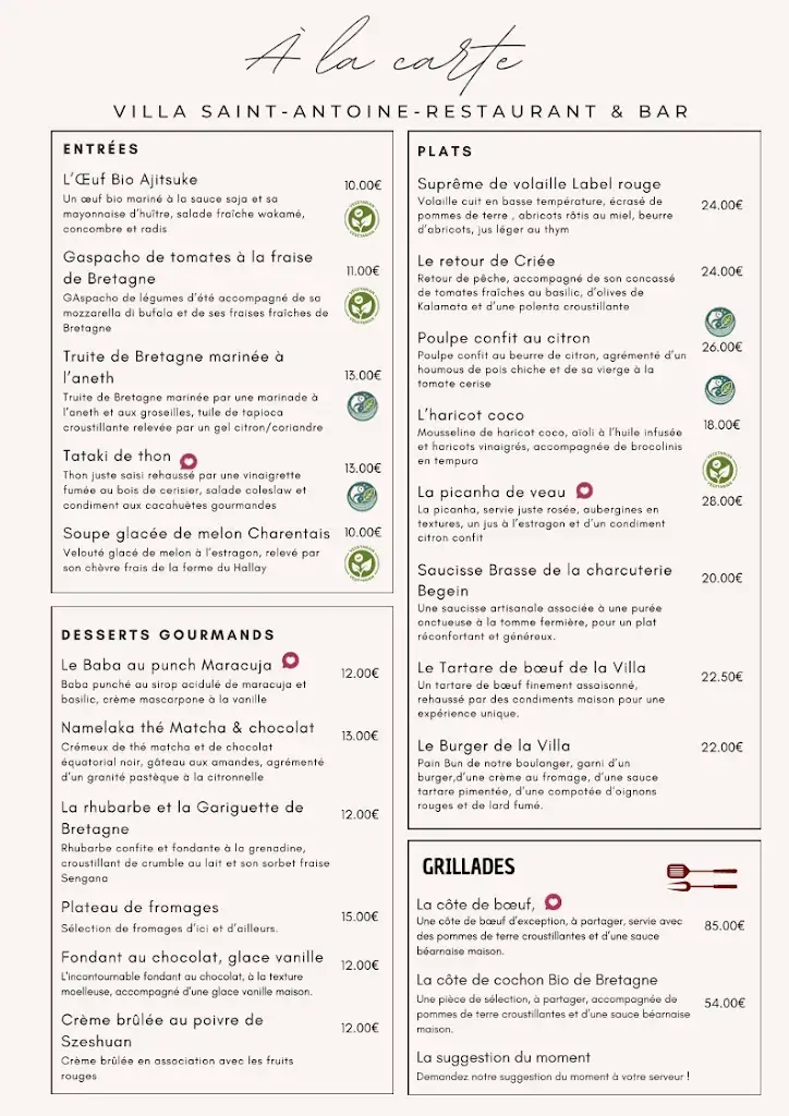 Menu_Restaurant Villa Saint-Antoine Clisson_Clisson_image_1