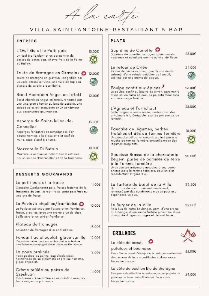 Menu_Restaurant Villa Saint-Antoine Clisson_Clisson_image_2