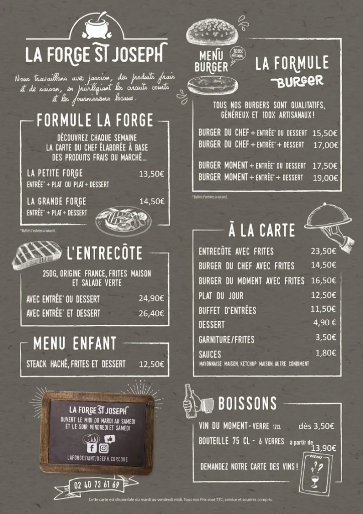 Menu_Restaurant La Forge Saint Joseph, Bar, Traiteur, plats et burgers maison à emporter_Corcoué-sur-Logne_image_2