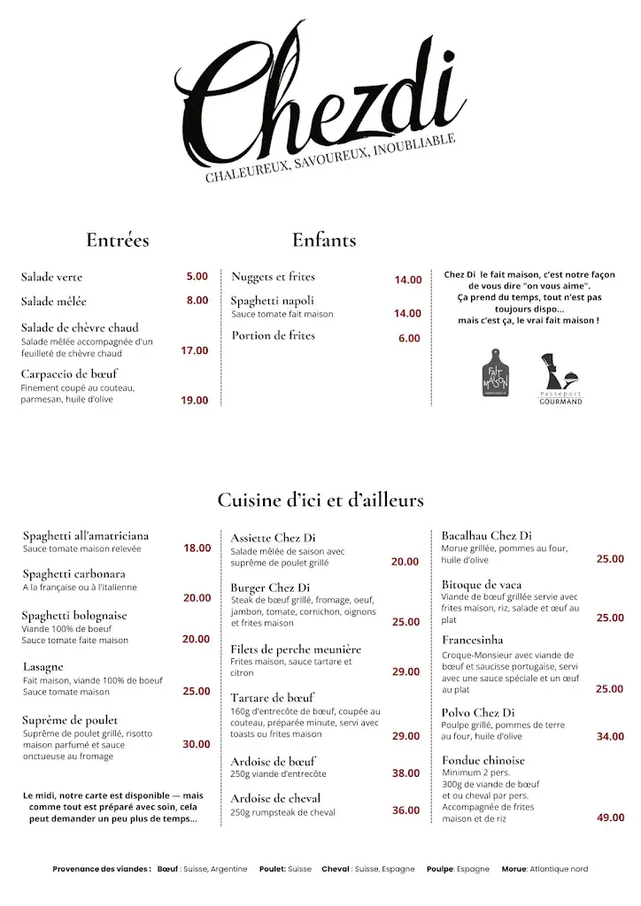 Menu_Restaurant Chez Di SARL_Bôle_image_1