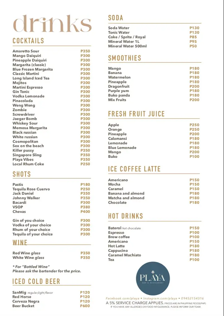 Menu_Playa Bar and Restaurant Coron_Philippines_image_2